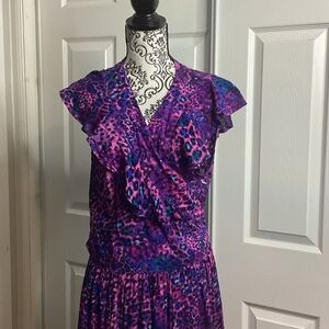 Sofia Jeans By Sofia Vergara Purple and Blue Leopard Print Dress True Wrap New